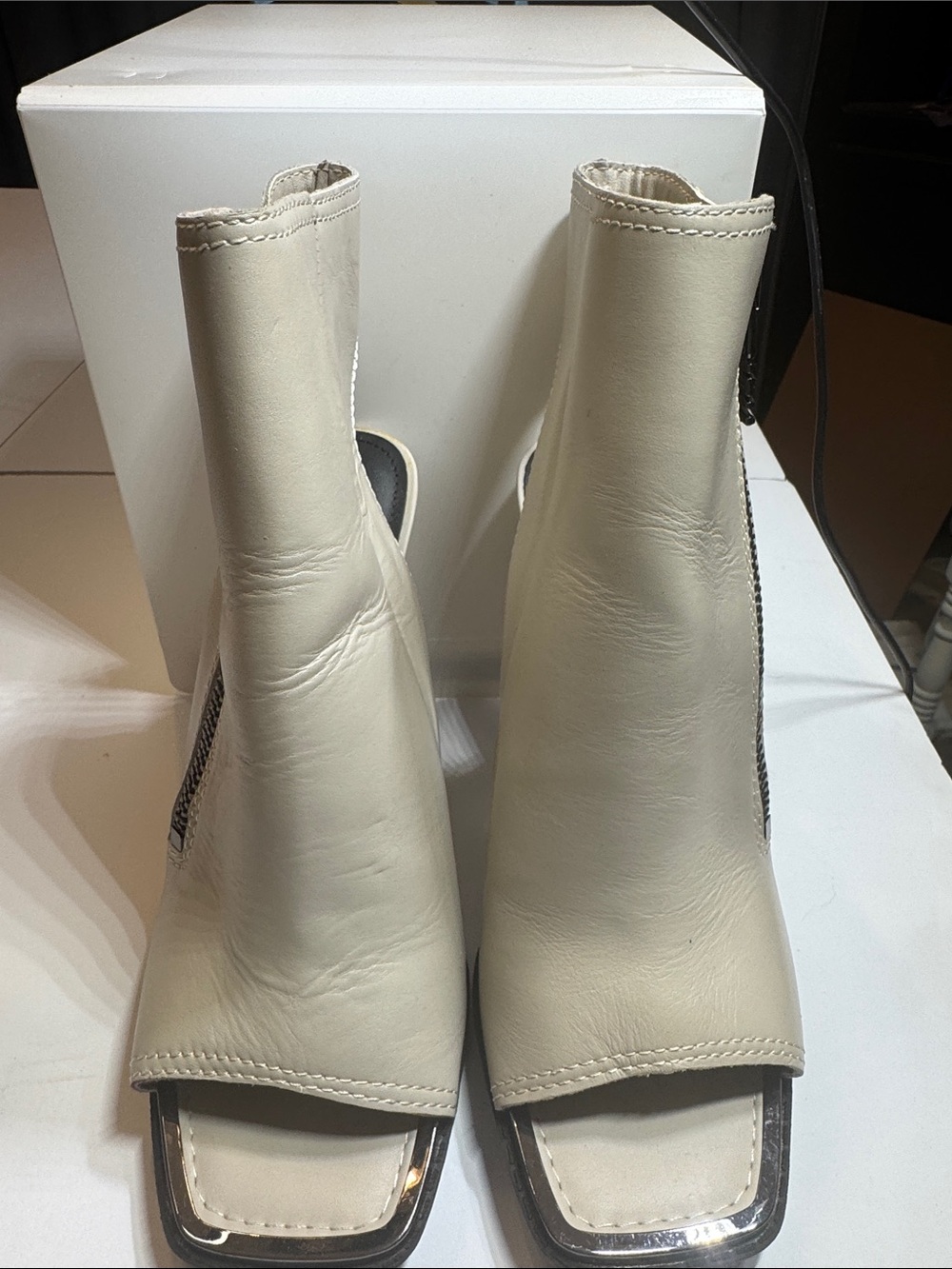 Dkny Cream Leather Open-Toe Ankle Boots
